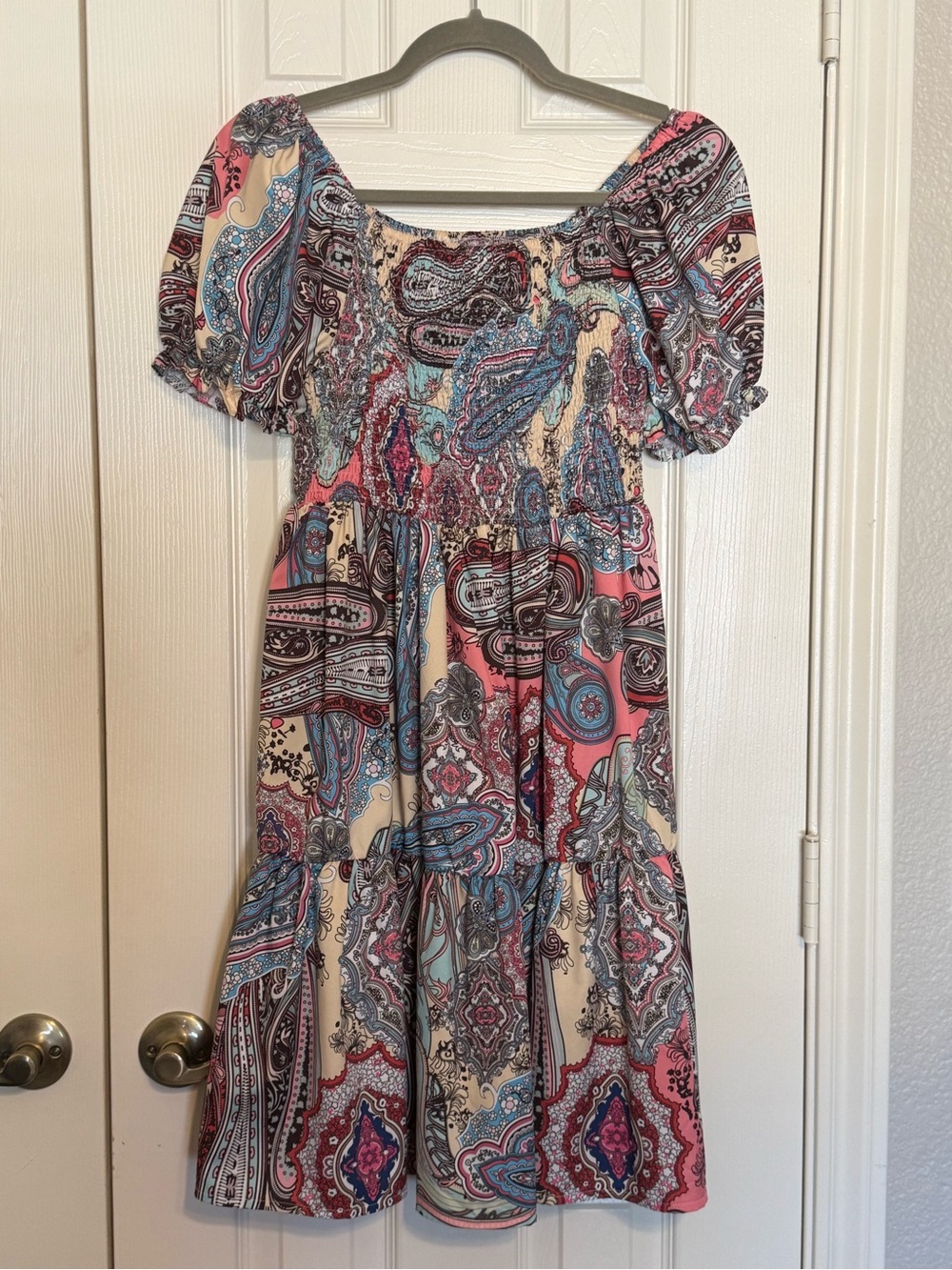 Colorful Boho Paisley Short Sleeve Sundress